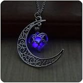 Aimimier Luminous Stone Necklace Moon Heart Pendant Necklace Halloween Fluorescent Necklace Glow in The Dark Accessories for Women