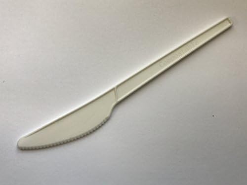 UNNI 100% Compostable Biodegradable Corn Starch 6.5" Knives, 100-Piece, US BPI and European DIN CERTCO Certificated,Premium Quality & Sturdy Plant Starch Cutlery/Utensiles/Flatware,High-Heat Resistant