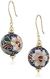 Gold Plated Sterling Silver Blue Porcelain Round Bead Drop Earrings