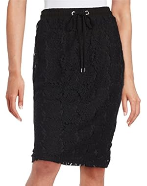 Womens Large Crochet Stretch Knit Skirt Black L