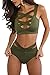 Prograce Women's Sexy Criss Cross High Waisted Bandage 2PCS Bikini Set, 2XL Army Green