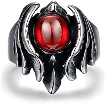 Aolomon 316L Stainless Steel Large Red Zircon Inlaid Evil Devil Wings Knight Band Rings Size 11