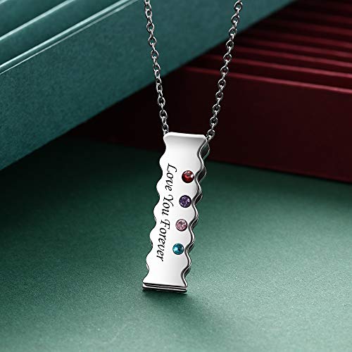 Personalized 4 Simulated Birthstone Bar Necklace for Grandma or Mom Custom Names Grandmother's Birthday Jewelry Gift - Thumbnail 3