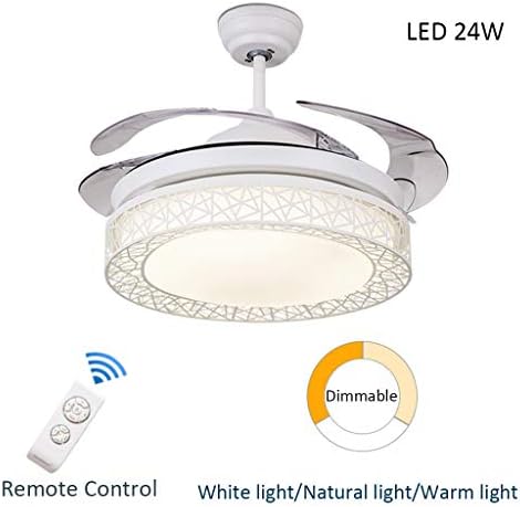 LED Ceiling Light with Fan, Kitchen Island Invisible Fan Chandelier Living Room Bedroom Ceiling Pendant Lamp Fixture Bar Restaurant Hanging Lamp Remote Control 24W,White [Energy Class A]