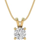 Clara Pucci 0.5 cttw Simulated Diamond Yellow Gold-Plated Silver Necklace and Pendant for Women (16" Box Chain,Round Cut,5mm)