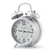 Chelvee 4 Inch Antique Twin Bell Analog Quartz Alarm Clock with Nightlight, Silent Clock Mechanism, Non Ticking, Loud Alarm Bell, Battery Operated. (White)
