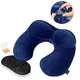 MLVOC Inflatable Neck Pillow with Ear Plugs, Eye Mask and Drawstring Bag