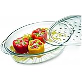 Simax Glass Baking Dish with Lid - Large Oval Shaped Casserole - 3 Qt with Ridges