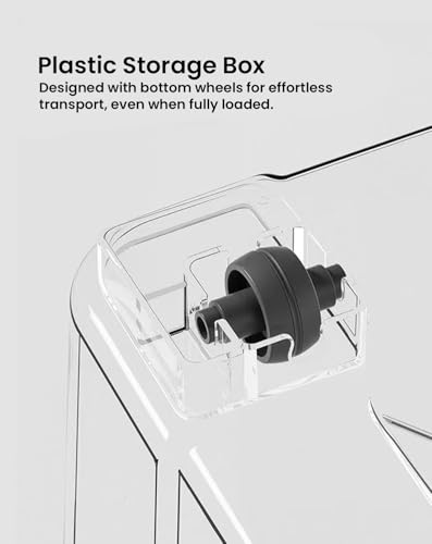 Storage Box – Heavy Duty Plastic Storage Box with Lockable Lid & Wheels, Clear Organizer Bin for Clothes, Tools & Home, Office (82L)