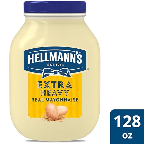 HELLMANN’S EXTRA HEAVY MAYONNAISE JAR, EXTRA EGG YOLK, CONDIMENT FOR SANDWICHES, SALADS, MAYO MADE WITH 100% CAGE FREE EGGS, GLUTEN FREE 1 GALLON 128 OZ, PACK OF 1