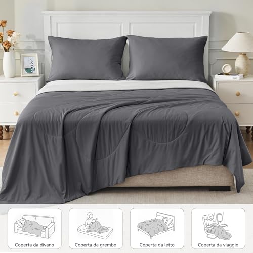 HOMFINE Cooling Blanket Bed – Super Soft Summer Blanket for Double Bed Q-Max>0.4 Cool Summer Blanket, Refreshing Cooling Blanket Breathable Summer Blankets, Grey, 270 x 230 cm
