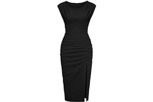 IHOT 2025 Women's Mock Neck Side Slit Ruched Bodycon Cocktail Party Wedding Guest Midi Dress