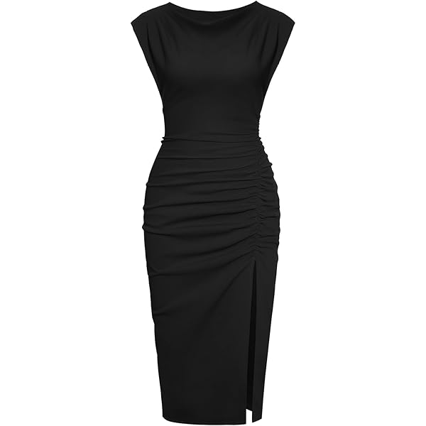 Amazon.com: Women's Cocktail Bodycon Ruffle Sleeveless Formal Midi Pencil  Dress Sexy V Neck Side Slit Asymmetrical Hem Dresses Blue : Clothing, Shoes  & Jewelry