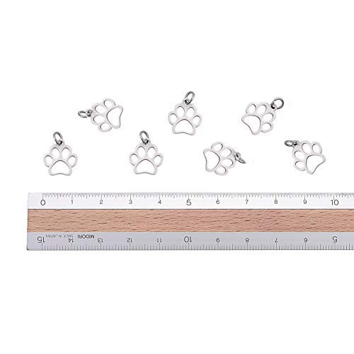 DanLingJewelry 304 Stainless Steel Dog Paw Print Charm Doggy Cat Animal Footprint Pendant for DIY Crafting Bracelet Necklace Jewelry Findings(Stainless Steel Color-10pcs,13 x 12 x 1mm Hole: 4mm) - Thumbnail 2
