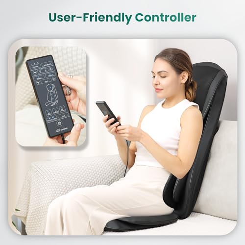 Snailax Improved Shiatsu Massage Seat Cushion with Heat, Massage Pad with Compression Kneading Vibration, Full Body Massager for Back, Neck, Shoulder, Back Massager, Gifts
