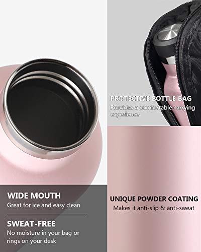 FJbottle Insulated Water Bottle 34 oz with Durable Carry Case, Stainless Steel Wide Mouth Lids, Keeps Liquids Hot or Cold, Double Wall Sweat Proof Sport Design, Ideal Gift Choice, Blush Pink