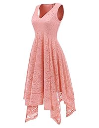 Bridesmay - Vestido de cóctel de encaje floral para mujer, sin mangas, asimétrico, con dobladillo