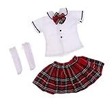 SM SunniMix Lovely T-Shirt Plaid Skirt Stockings Party Clothes Set for 1/3 BJD SD Dolls