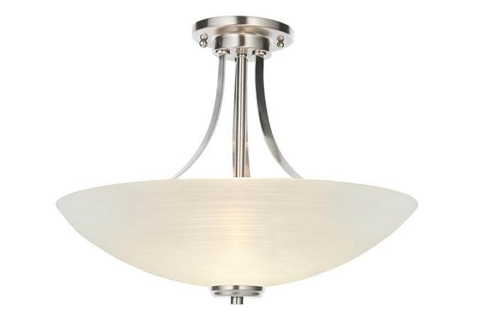 Hilton 3 Light Satin Chrome And Glass Semi Flush Ceiling Light