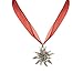 Alpenflüstern Bavarian organza necklace with rhinestone Edelweiss, Ladies costume jewelry, traditional german pendant necklace for Dirndl, Leather trouser, Oktoberfest (red)