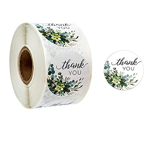 1000 Round Thank You Stickers for Your Business Purchases, Wedding Labels (1000pcs - Green Flowers)