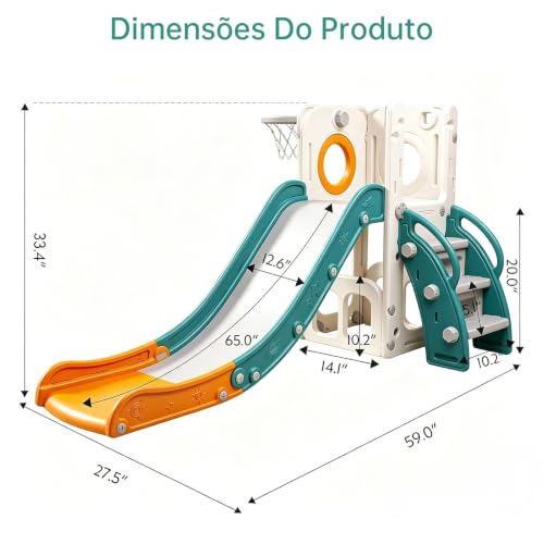 SEXYBIRDS Tobogán para niños pequeños, con Espacio de Almacenamiento y Pasos Antideslizante, Tobogán para Interiores y Exteriores con aro de Baloncesto y telescopio para Parque Trasero Jardín