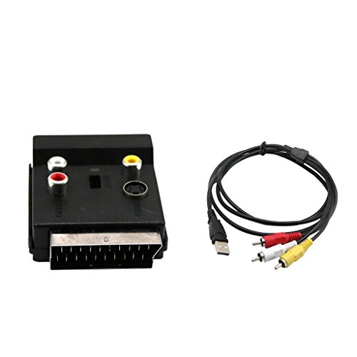 Fityle Switchable Scart to Scart, S-Video, 3 RCA Audio Adaptor SVHS Male/Female Adapter + USB to Triple RCA Male Audio/Video AV Female Composite Stereo Splitter Cable Adapter