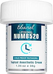 Ebanel 5% Lidocaine Topical Numbing Cream Maximum Strength 1.35 Oz, Numb 520 Pain Relief Cream Anesthetic Crea