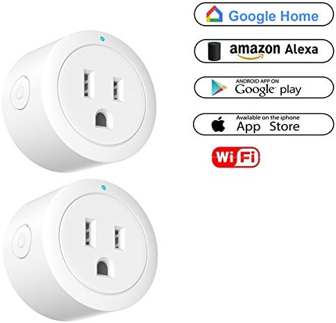 WiFi Smart Plug, Mini Wireless Smart Socket Outlet Compatible with Amazon Alexa and Google Home, Timing Function, Remote Control Your Devices Anywhere, No Hub Required, 2 Pack, White