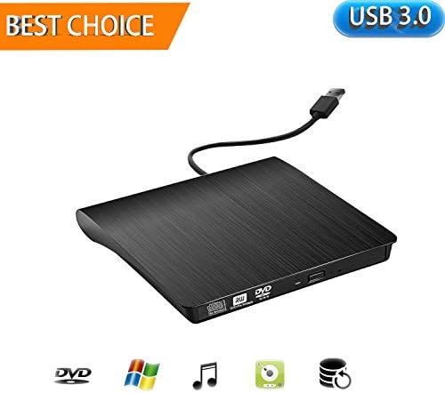 External CD Drive, USB 3.0 External DVD CD Drive Portable CD DVD +/-RW Drive Slim DVD CD Rom Rewriter Burner Writer High Speed Data Transfer for Macbook Pro Laptop/Desktops Win 7/8.1/10/Linux OS/Vista