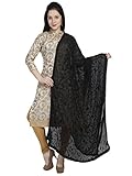 Dupatta Bazaar Woman's Embroidered Black Chiffon  Chunni,Dupatta, Stole with Lace Border