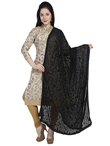 Dupatta Bazaar Woman's Embroidered Black Chiffon  Chunni,Dupatta, Stole with Lace Border
