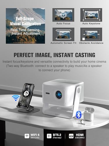 【Official Licensed Google TV】4K Smart Projector with WiFi and Bluetooth, VOPLLS Outdoor Projectors with Dolby/Auto Focus, Portable Movie Phone Wireless Gaming Wifi Proyector for Bedroom/Home/Ceiling
