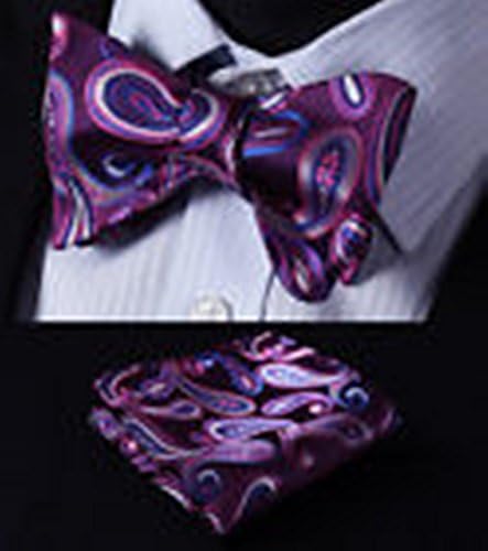 Mondaily DL432P Purple Blue Paisley Men Woven Silk Self Bow Tie Pocket Square Set #PPTE4664