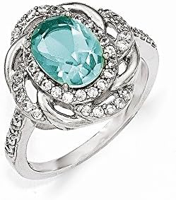Cheryl M Sterling Silver Cubic Zirconia and Simulated Paraiba Tourmaline Ring - Size 7