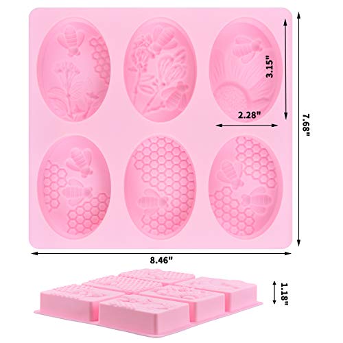 2 Pcs SJ 3D Bee Silicone Molds, Honeycomb Molds for Soaps, Cake Baking Mold, Candle Mold Resin Mold for Homemade Craft (oval & square, pink)