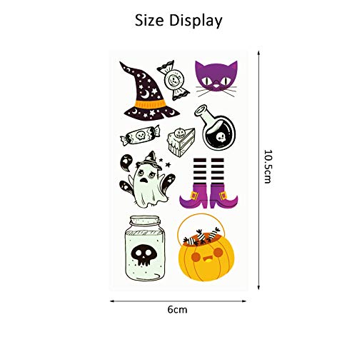 Kids Halloween Temporary Tattoo, MEZOOM 110pcs Glowing in Dark Ghost Temporary Tattoos Luminous Pumpkin Fake Sticker Halloween Themed Cobweb Bat Skeleton Spider for Boys Girls Party