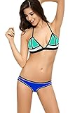 Ebuddy Hand Sewn Crochet Blanket Stitch Women Neoprene Bikini Top Bottom Set Swimwear