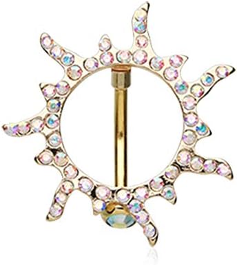 14 GA Golden Blazing Sun Reverse Belly Button Ring Davana Enterprises (Sold Individually Gold Plated)