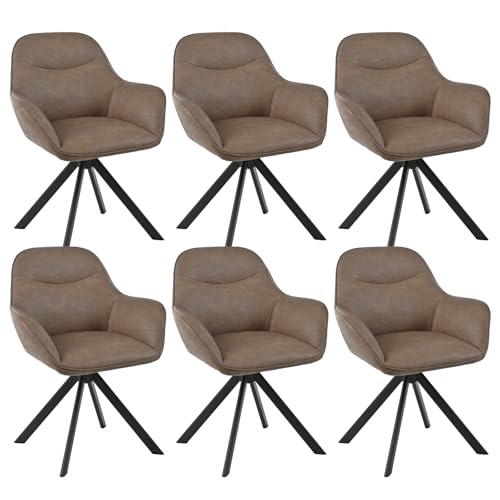 Goeurvant Esszimmerstühle Drehbar 6er Set mit Armlehne, 360° drehbar, Polsterstuhl Kunstleder, Drehstuhl Esszimmer, Küchenstuhl mit Metallbeine für Es