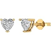 14K Yellow Gold Plated 925 Sterling Silver Push back Dainty Stud Earrings for Women - 1.5 cttw Heart Cut Moissanite