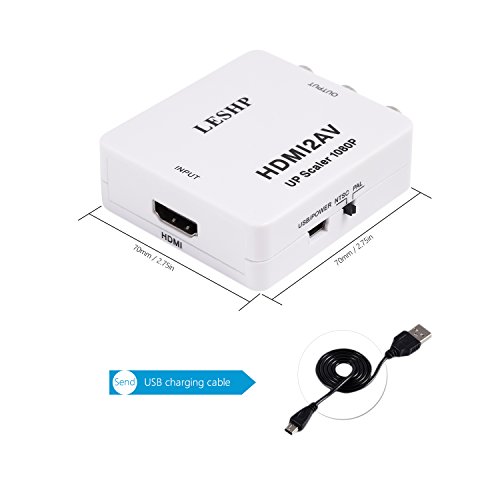 LESHP HDMI to AV Converter 1080P Hdmi To 3RCA Composite AV Supporting PAL/NTSC with USB Charge Cable for Laptop TV PC PS3 Blue-ray DVD STB VHS VCR Camera FL / FOR Audio Signals Change RCA Connector