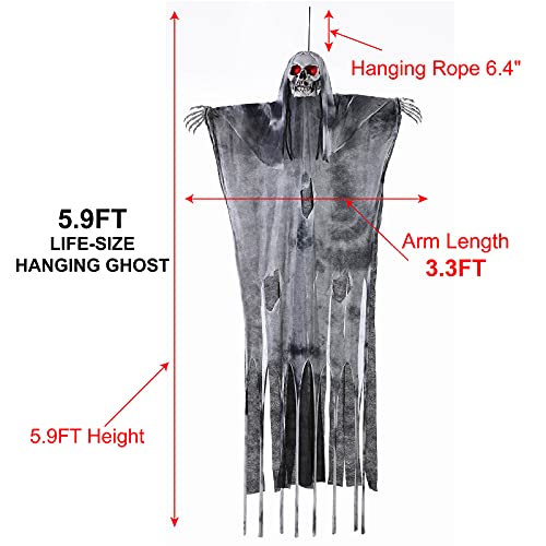 PHRIXUS 5.9ft Animated Hanging Ghost Life Size Scary Halloween Grim