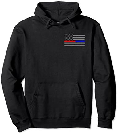 Unisex Thin Red Blue Line American Flag Hoodie XL: Black