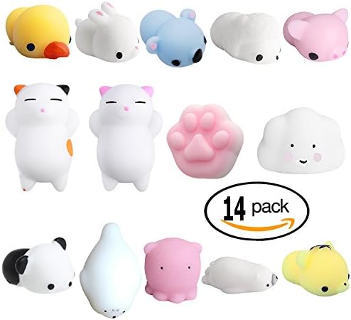 Mochi Squishies Animal Mochi Toy Squishy Stress Reliever Toys Kawaii Squishy Animal Mini Mochi Squishy Cat Panda Seal Rabbit Tiger Duckling Bear Octopus Polar Bear Pig Sheep Claw Cloud-14pcs Set