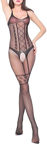 Myhope Womens Lingerie Jacquard Sling Bodystocking Open Crotch Mesh Super Stretch Pantyhose