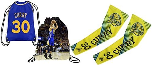 Forever Collectibles Gear Curry Arm Sleeves Pack of 2 Yellow Compression Shooter Arm Sleeves with Curry Picture Backpack ✓ Perfect Curry Basketball Fan Gift Set