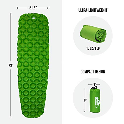 Outdoorsman Lab Camping Sleeping Pad | Ultralight Inflatable Camping Mat Pad for Backpacking & Hiking | Durable Insulated Sleeping Mat, Compact Inflatable Pillow