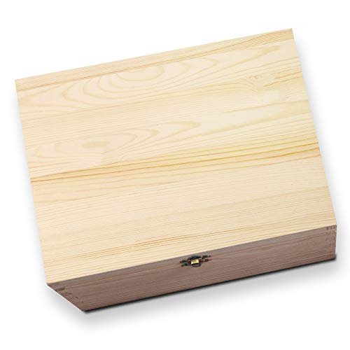 Large Unfinished Wood Box with Hinged Lid and Front Clasp for Arts