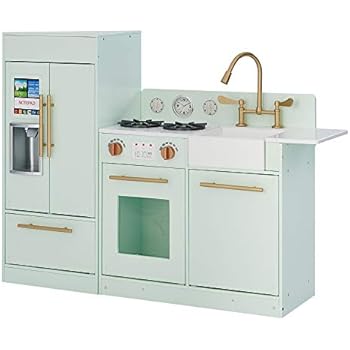 Teamson Kids Little Chef Chelsea Modern Play Kitchen Toddler Pretend 2 Pcs Play Set with Accessories & Ice Maker White Gold